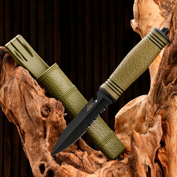 Нож тактический МАСТЕР К Альфа, 23 см, клинок 110 мм/3 мм, со стеклобоем и стропорезом, зеленый в Иркутске - купить в интернет магазине Икс Мастер