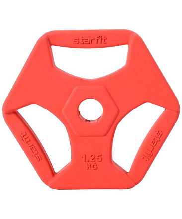 Диск обрезиненный с хватами STARFIT BB-205 1,25 кг, d=26 мм, без стальной втулки, красный в Иркутске - купить в интернет магазине Икс Мастер