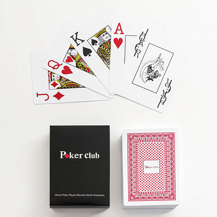 Карты игральные пластиковые 54 шт Poker Club, карта 9 х 6 см, красная