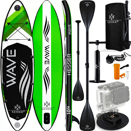 Сапборд KESSER WAVE green 320*75*15 см (весло, рюкзак, насос, ремкомплект, лиш) в Иркутске - купить в интернет магазине Икс Мастер