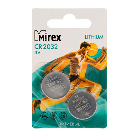 Батарейка литиевая Mirex, CR2032-2BL, 3В, 2 шт в Иркутске - купить в интернет магазине Икс Мастер