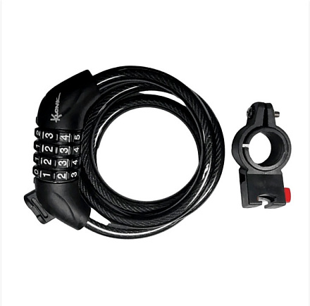 Трос-замок KLONK 12x1500 мм, кодовый, держатель на раму, черный в Иркутске - купить в интернет магазине Икс Мастер