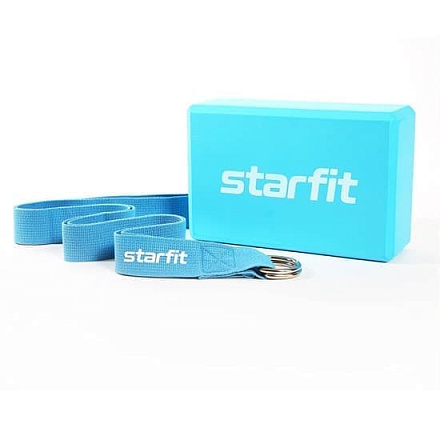 Блок и ремень для йоги STARFIT YB-205, синий пастель в Иркутске - купить в интернет магазине Икс Мастер