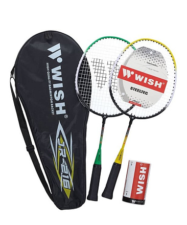 Набор для бадминтона WISH Steeltec 216K (2 ракетки+2 волана), желт/зелен в Иркутске - купить в интернет магазине Икс Мастер