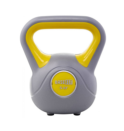 Гиря пластиковая BASEFIT DB-503 4 кг, серый/желтый в Иркутске - купить в интернет магазине Икс Мастер