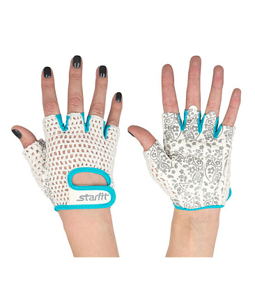 Перчатки для фитнеса STARFIT SU-110, белый/голубой в Иркутске - купить в интернет магазине Икс Мастер