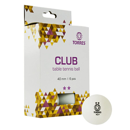 Мяч для наст. тенниса TORRES Club 2* TT21014, диам. 40 мм, упак. 6 шт, белый - купить в интернет магазине Икс Мастер 