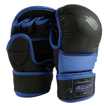 Перчатки для ММА BoyBo Wings, кожа, черно-синий в Иркутске - купить в интернет магазине Икс Мастер
