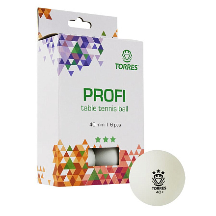 Мяч для наст. тенниса TORRES Profi 3*, диам. 40мм, упак. 6 шт, белый - купить в интернет магазине Икс Мастер 