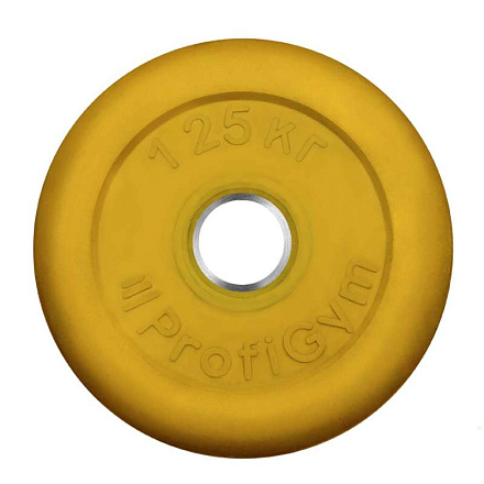 Диск PROFIGYM тренировочный, обрезиненный, 1,25 кг., желтый, 26 мм (металлическая втулка) в Иркутске - купить в интернет магазине Икс Мастер