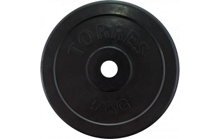 Диск обрезиненный TORRES (черный) d25 мм, 5 кг в Иркутске - купить в интернет магазине Икс Мастер