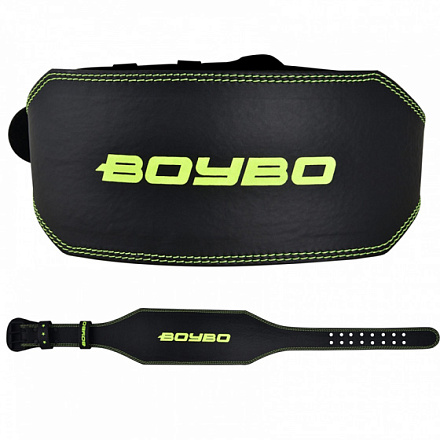 Пояс тяжелоатлетический BoyBo Premium BBW650, кожа, черный/зеленый в Иркутске - купить в интернет магазине Икс Мастер